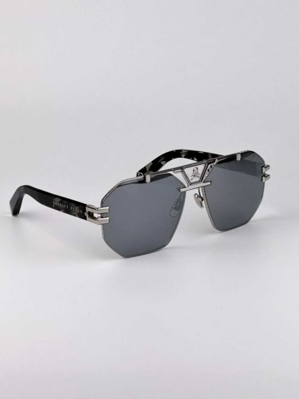 Philipp Plein Men’s Sunglasses Palladium Grey Pilot Silver Mirror SPP077V 523X